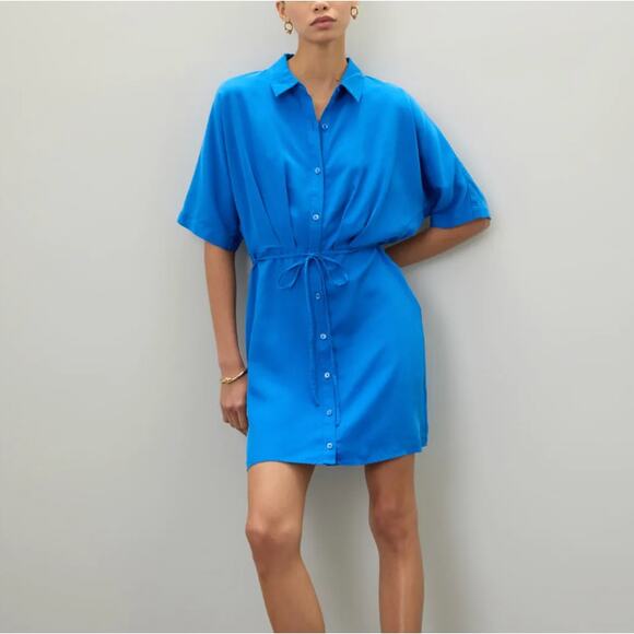 Thakoon Cerulean Blue Shirt Dress Size 12 Career Blouson Tie Waist Designer $310 - Picture 4 of 13
